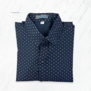 Neleus- Navy w/Brown Spades Long Sleeved Button Down Shirt Size X-Large